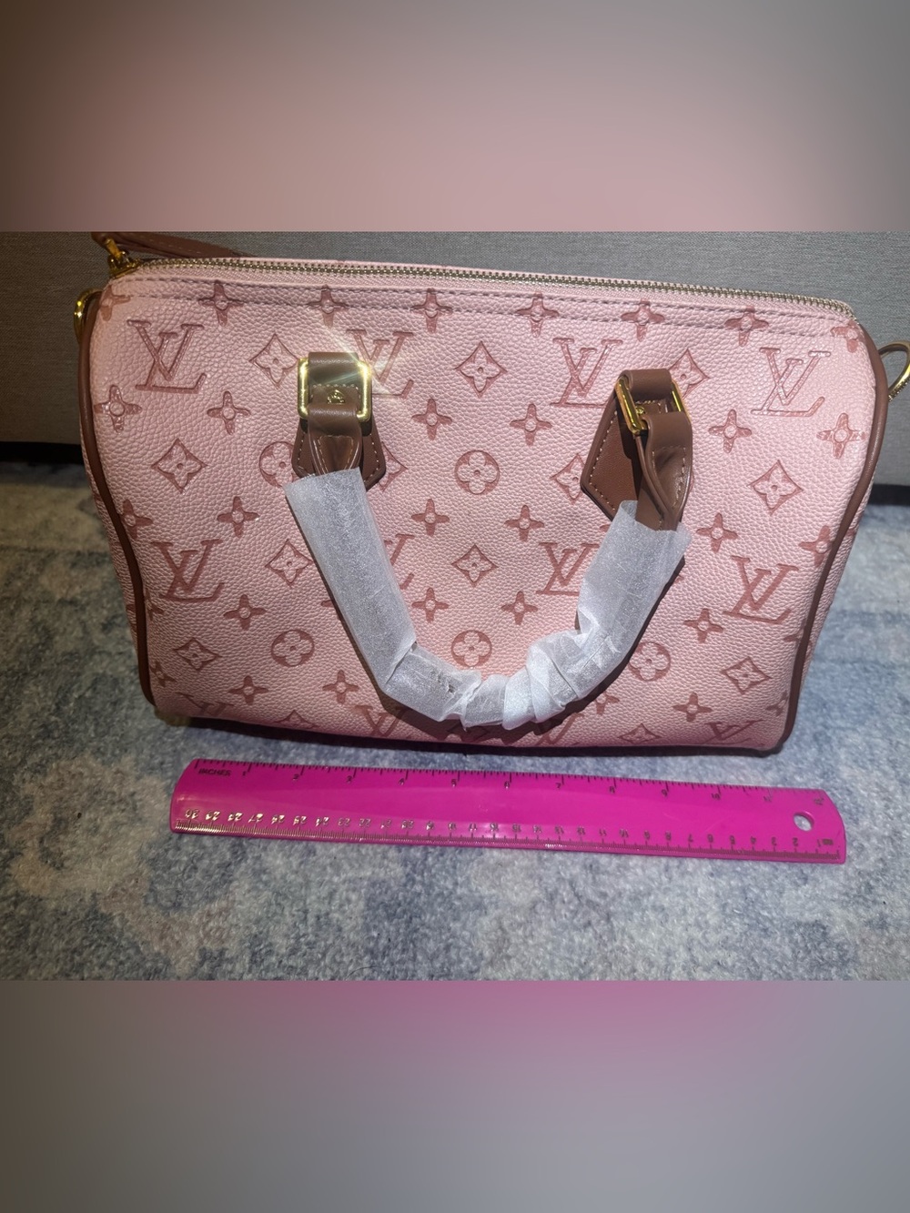 INSPIRED Blush Pink Monogram Tote with Brown Trim - Picture 7 of 10